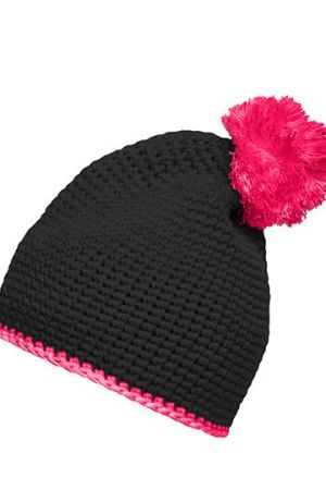 Pompon Hat With Contrast Stripe